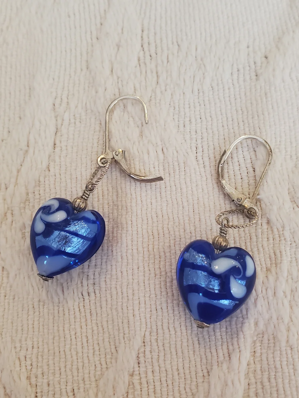 Blue Heart Glass Drop Earrings